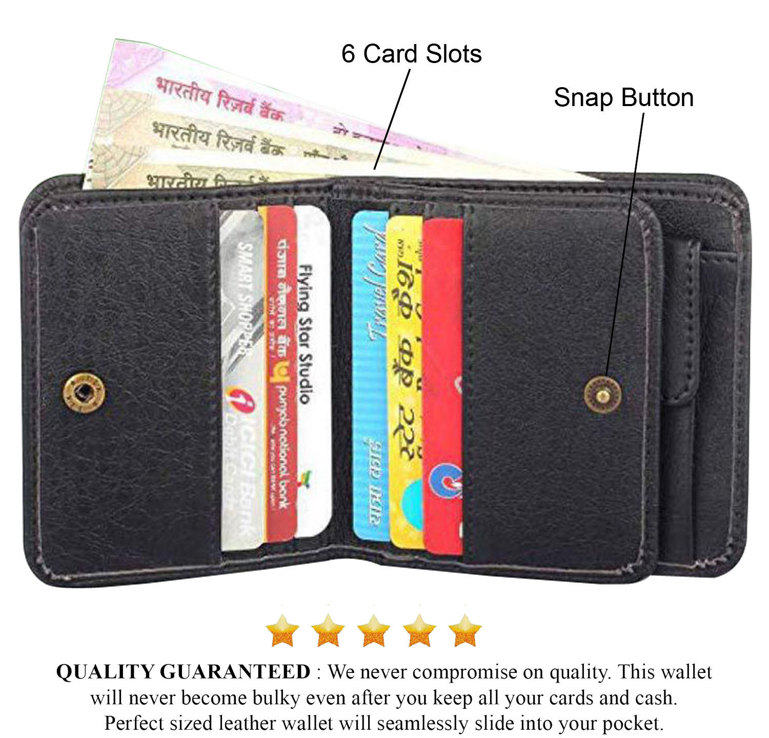 Mens Wallet PU Leather Black Bi-Fold Gents Purse