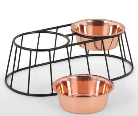 Copper Double Pet Bowl With Stand