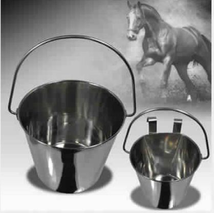 Stainless Steel Pail Bucket Pet Water Feeding Storage Flat Side Handle Hanging