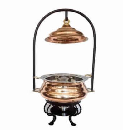 Copper Hammered Mughal Mahal Chafer with classic black stand