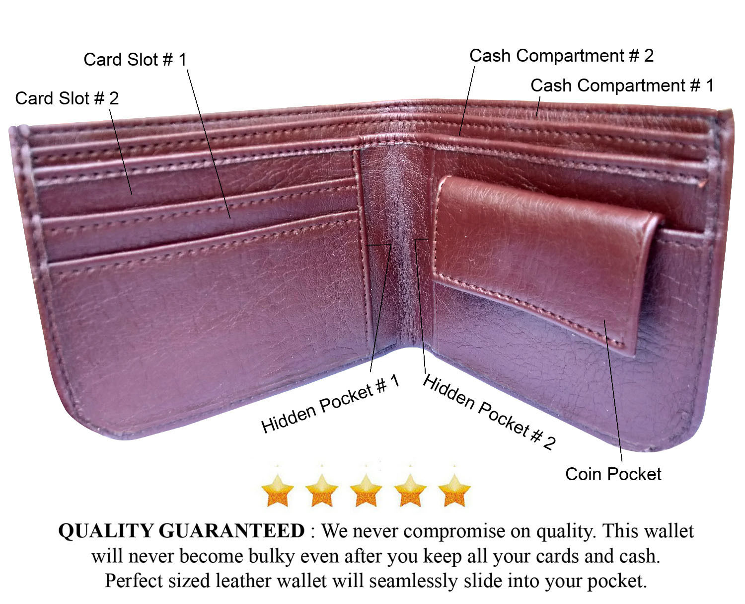 Mens Wallet PU Leather Brown Bi-Fold Gents Purse