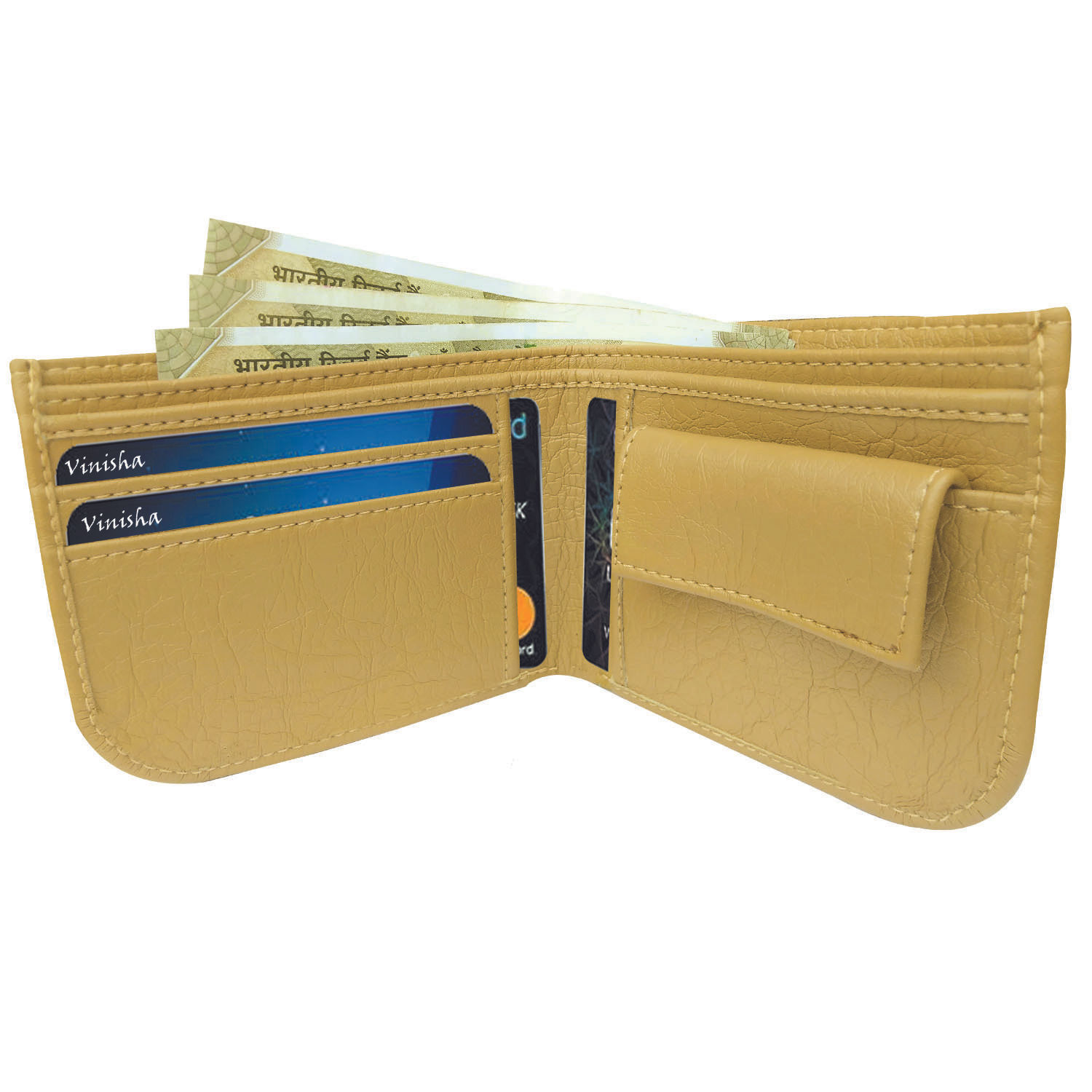 Mens Wallet PU Leather Beige Bi-Fold Gents Purse