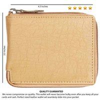 Mens Wallet PU Leather Beige Zip Around Gents Purse