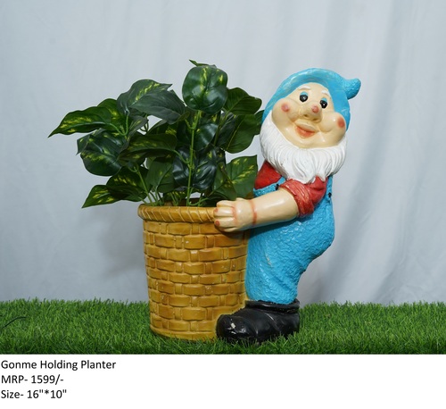 Blue Color Gnome Holding Planter