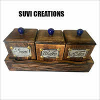 Brown Tea Sugar And Coffee Wooden Container