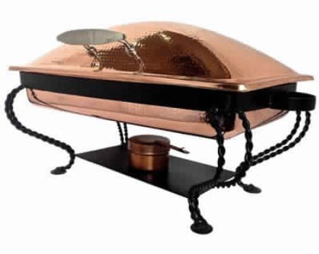 Grand Rect Copper Hammered Finished Chafer w Black Stand
