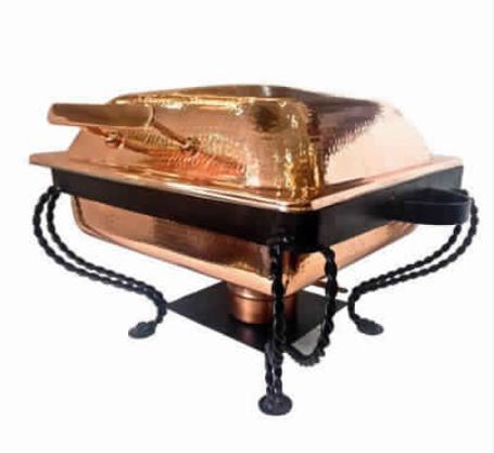 Grand Square Copper Hammered Finished Chafer Black Stand