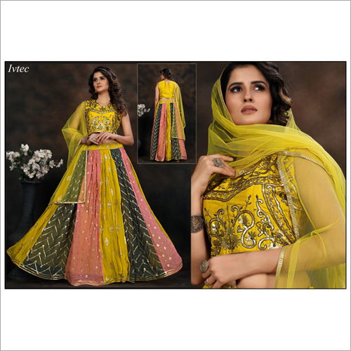 Yellow Crop Top With Gagra Lehngas