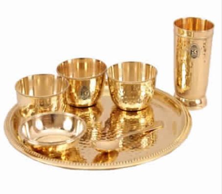 Brass Hammered 7 piece dinner set thali set