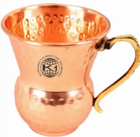 Copper Big Top Cup Shape Glass Mug With Brass Handle