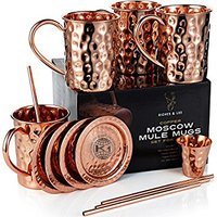 4 Copper Hammered Mule Mug Set