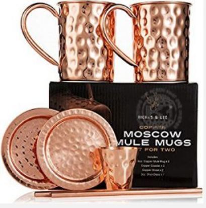 2 Copper Hammered Mule Mug And 2 Bar Straws Set 1 Shot Glass And 2 Coasters In Gift Box2 Copper Hammered Mule Mug And 2 Bar Straws Set 1 Shot Glass And 2 Coasters In Gift Box