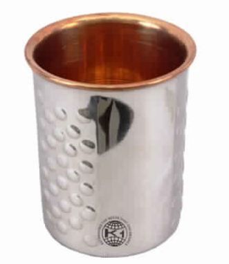 Steel Copper Hammered Design Glass Tumbler Goblet Cup