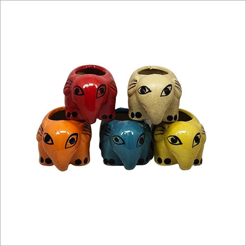 3H x 4.5D Inch Elephant Color S Ceramic Pot