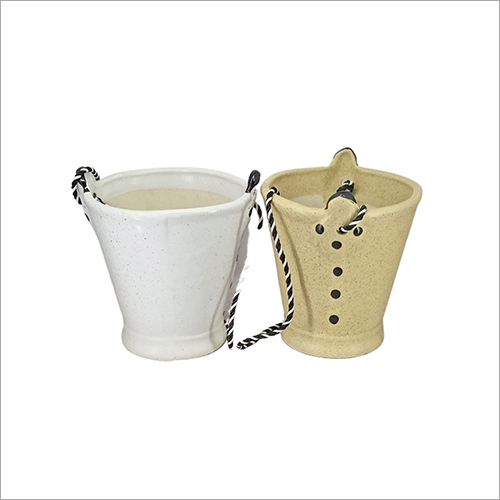 6H x 6.5D Inch Bucket Shaped Outdoor Hanging Ceramic Pot