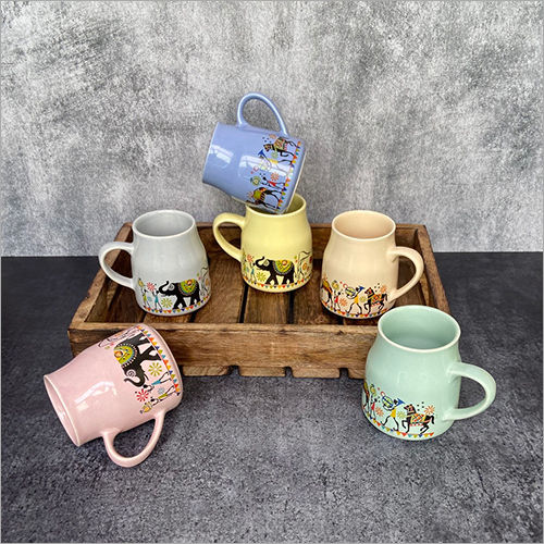 Flask Cane Elephant Design 6 Pieces Ceramic Cup