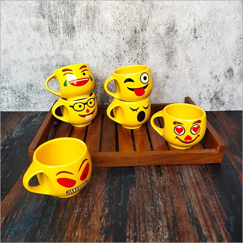Smiley Emoji Cup set of 6 Ceramic Cup By KHURJA CERAMIC
