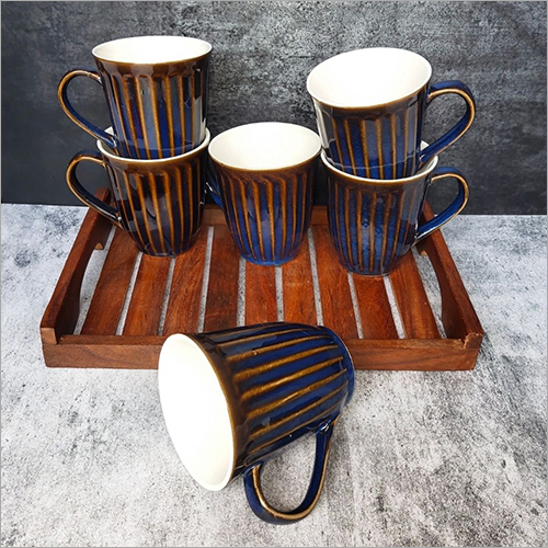 Royal Blue Line Mug set of 6 Ceramic Cup