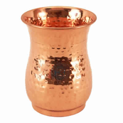 Copper Hammered Curved Glass Tumbler Cup