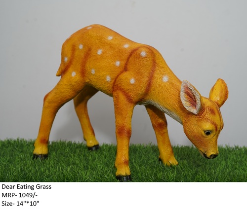 Brown Dear Eating Grass Statue