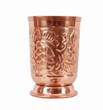 Copper Handmade Designer Glass Cup Pure Copper Good Health yoga Ayurveda Decorate