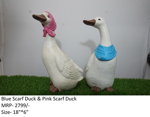 White Blue Scarf Duck Statue