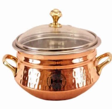 Steel Copper Handi With Glass Lid & Brass Handi