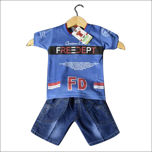 Kids Round Neck Half T Shirt with Denim Shorts Set