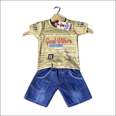 Printed 4 To 5 Year Kids Half T Shirt With Denim Shorts Set