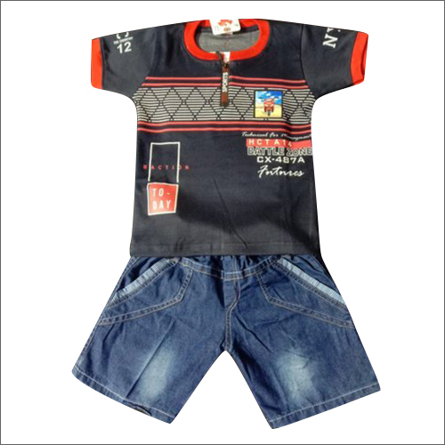 Kids Half Sleeve Printed T Shirt with Denim Shorts Set By S-SMART CHOICE