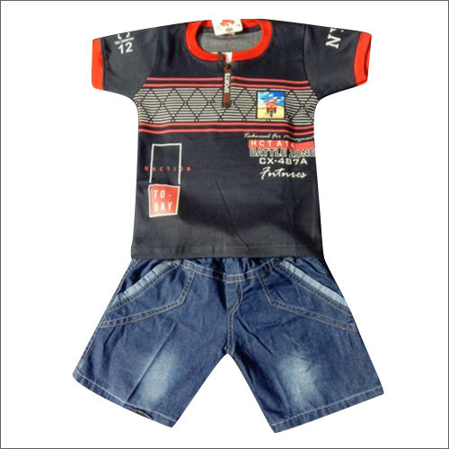 Kids Half Sleeve Printed T Shirt with Denim Shorts Set