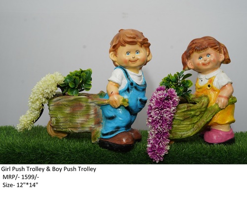 Multi Color Girl And Boy Push Trolley