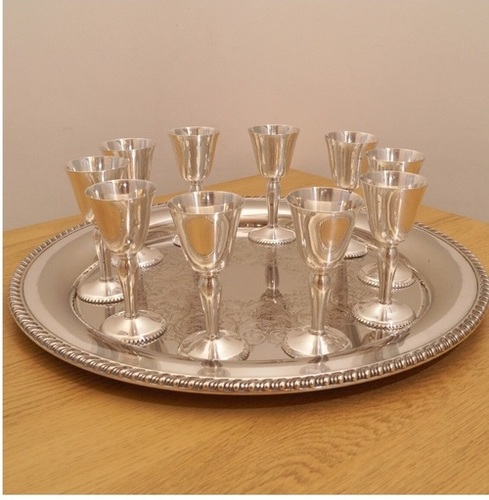 BRASS HIGH QUALITY GOBLET WITH TRAY CHURCH SUPPLIES
