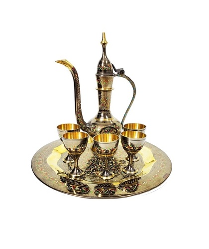 BRASS BEAUTIFUL CHALICE SET WITH JUG AND TRAY CHURCH SUPPLIES