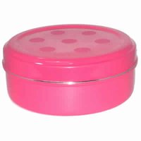 Stainless Steel Colored Designer Cookie Box - Compact Pink Round, Polka Dot Lid, Smooth Grip, Durable Single Layer