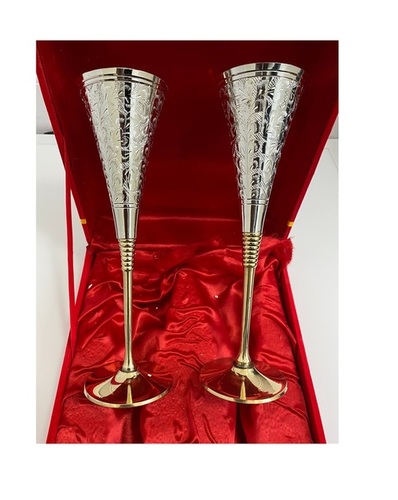 BRASS SILVER ENGRAVED LONG CHALICE CHURCH SUPPLIES