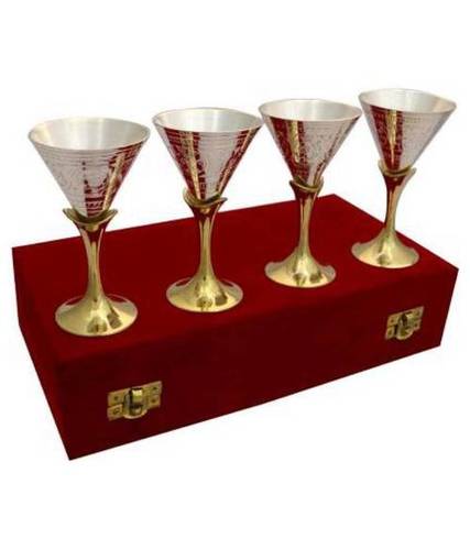 BRASS AND SILVER ENGRAVED CHALICE WITH VELVET BOX CHURCH SUPPLIES