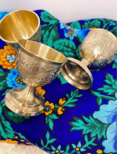 BRASS LEAVES ENGRAVED SOLID CHALICE CHURCH SUPPLIES