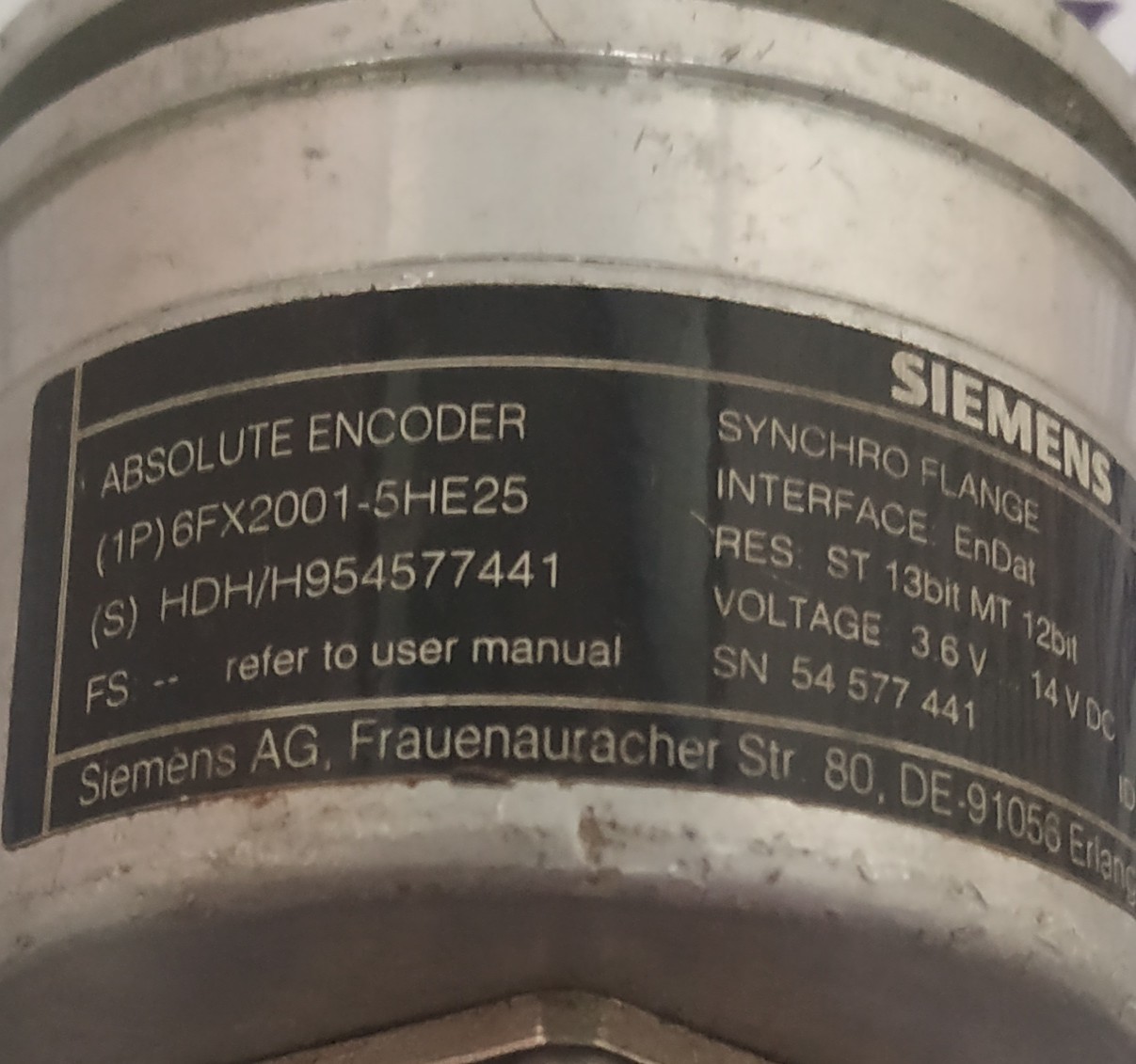 SIEMENS ENCODER 6FX2001-5HE25