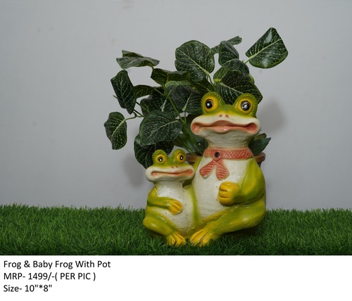 Green Frog And Baby Frog With Pot