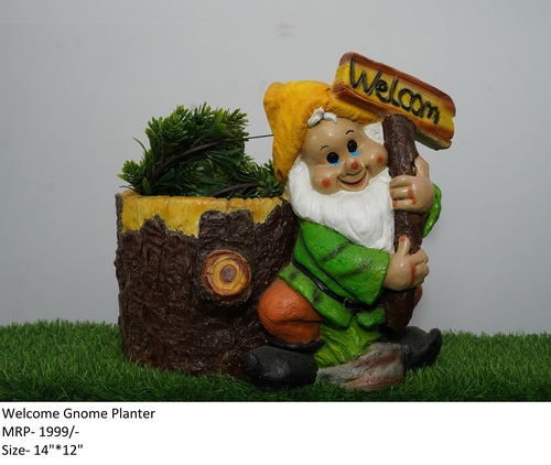 Green Welcome Gnome Planter