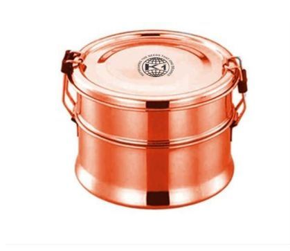 Stainless Steel and Copper Double Decker Round Shape Bento Lunch box