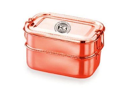 Stainless Steel and Copper Rectangular Double Decker Bento Lunch box