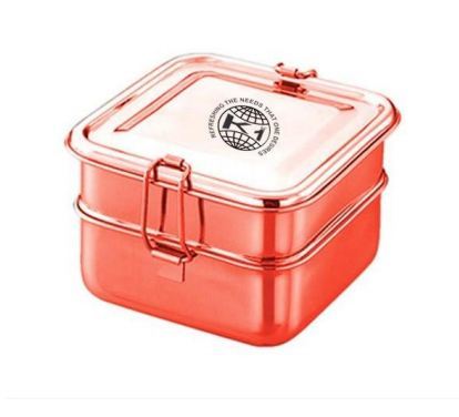 Stainless Steel and Copper Square Double Decker Bento Lunch box