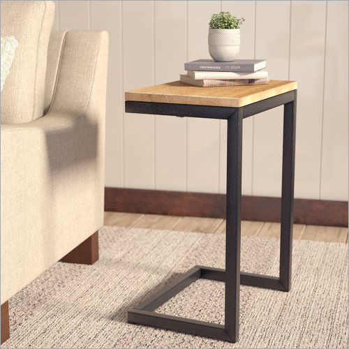 Metal And Wooden C Shape End Table