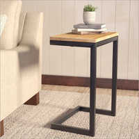 Metal And Wooden C Shape End Table