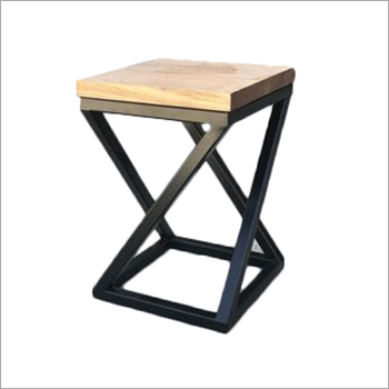 Wooden And Iron Stool Side Table
