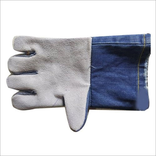 Jeans Fabric And Leather Hand Gloves