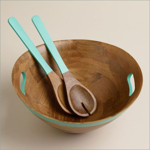 Brown Wooden Bowl Spoon Set