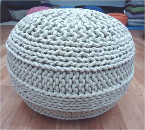 Chambray Round Hand Knitted Pouf